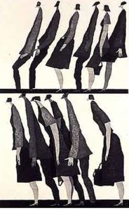 第79回 2005年 <後ろに 前に>木版 ( 80cm X 50cm)