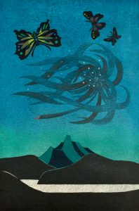 湖山(風花・蝶)木版(90 x 60cm)