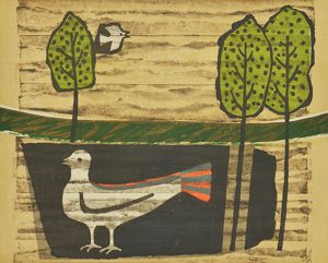 天の鳥 地の鳥 木版 (40 x 50cm)