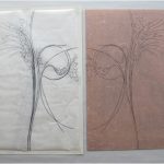 下絵が銅板上のシートに移されたところ。絵は完成時の逆向きになっています。
