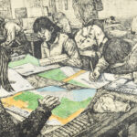 第95回国展2021図工室52×83cm（ドライポイント・木版）