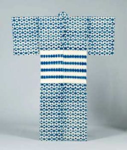 片野元彦 木綿地藍染熨斗目 小華繁紋折縫絞