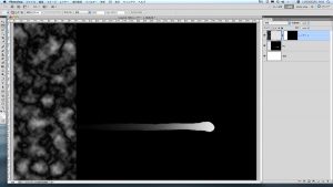 右の黒い大部面にオブジェを入れレイヤー名をbgとするー左の空白を選択し『フィルター→描画→雲模様1』で塗りつぶす