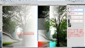 左半分に『スクリーンモード』例、右半分に『除算モード』例