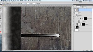 混合画像を右背景に配置し,突起周辺に黒線が出るように投げ縄ツール等で選択(白点線部)し突起部を削除