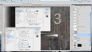 レイヤーパレットの下の『レイヤースタイルを追加』より『ドロップシャドウ』と『ベベルとエンボス』の編集をする