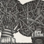 《木版よるリトグラフ、ウォータレス》60×80cm